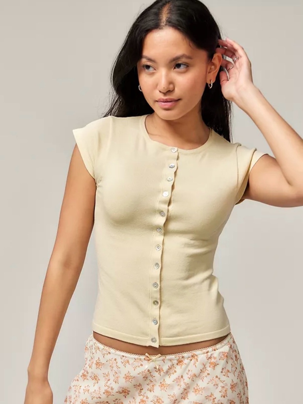 Motel Elmira Flat Knit Cream Top Button Front Women's Size S NWT Y2K Baby Tee